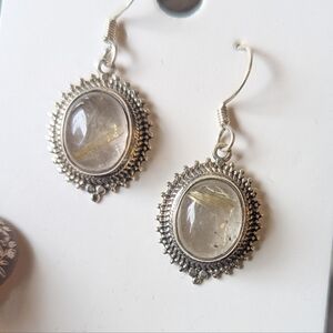 Elegant Silver and Golden Rutilated Quartz Earrings
